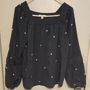 LC Lauren Conrad Charcoal Gray Blouse with White Hearts